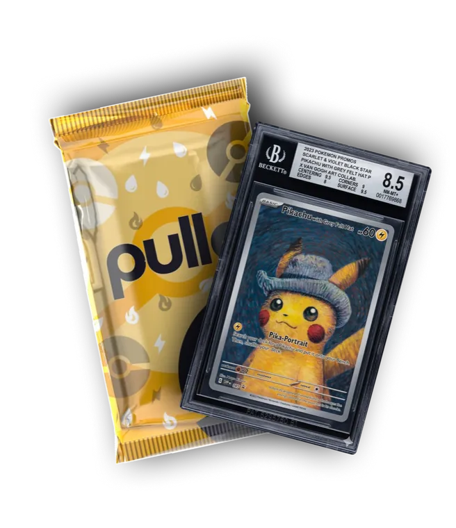 A Pullo Digital Pack beside a graded Pokémon card